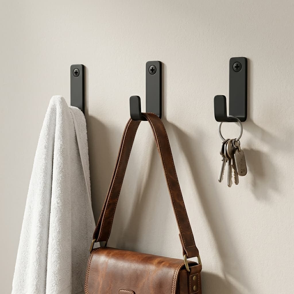 Kit 3 Ganchos de Parede Aço Preto Reforçado Suporte Multiuso Toalha Bolsa Chave