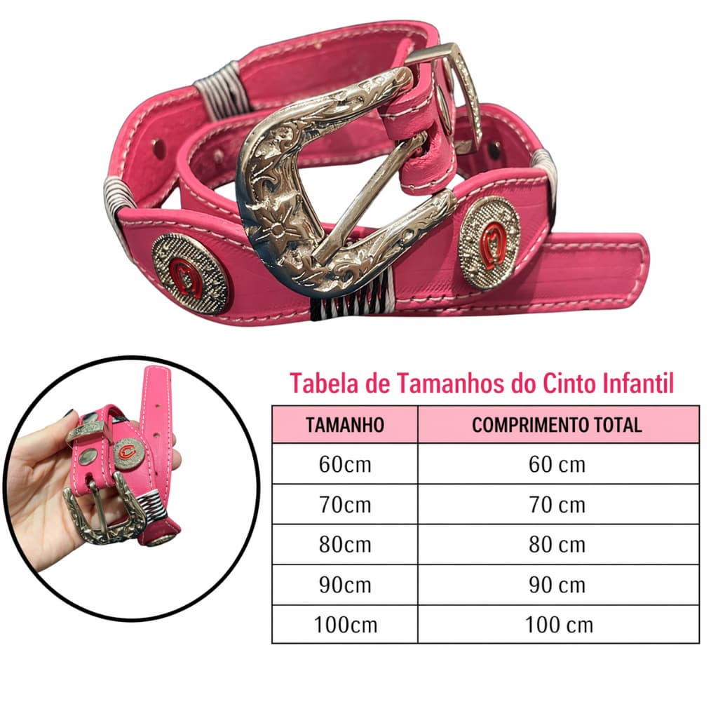 Cinto Para Meninas Cowgirl em Couro Legítimo Rosa Mangalarga