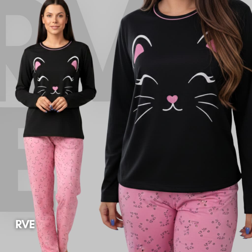 Pijama Feminino Longo Inverno Conjunto Calça e Blusa de Frio Quentinho Confortável