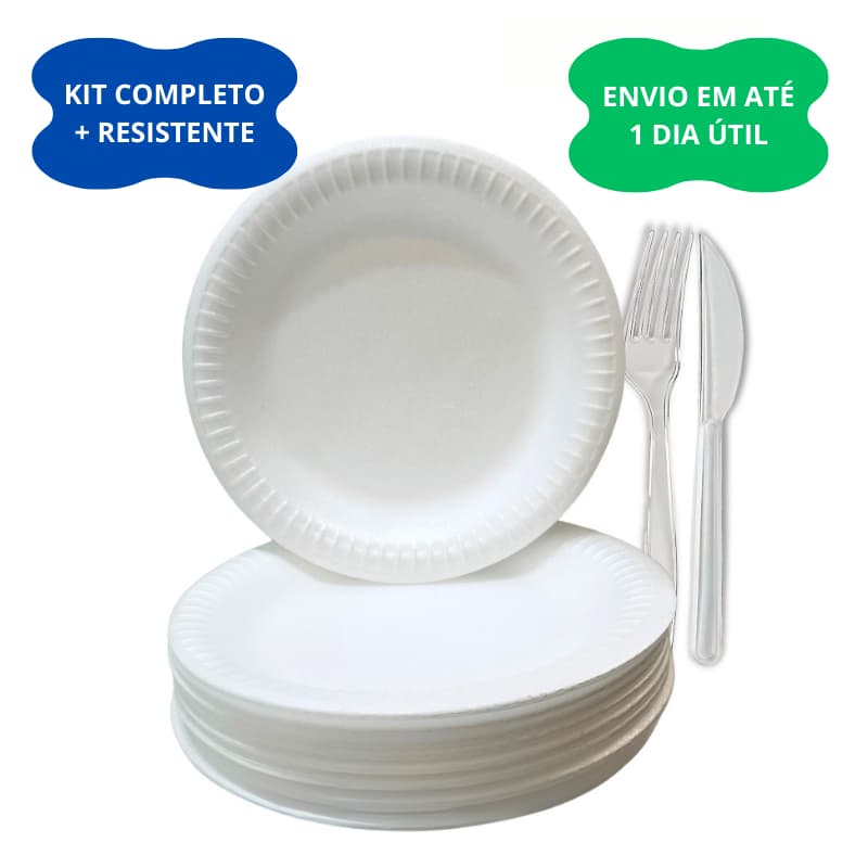 Kit Churrasco Festa Completo Com Prato, Faca e Garfo Descartável Linha Master Resistente