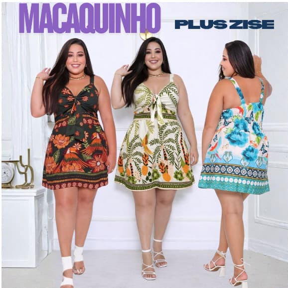 Vestido Macaquinho /Plus Size / Short Saia Alça /crepinho estampado;