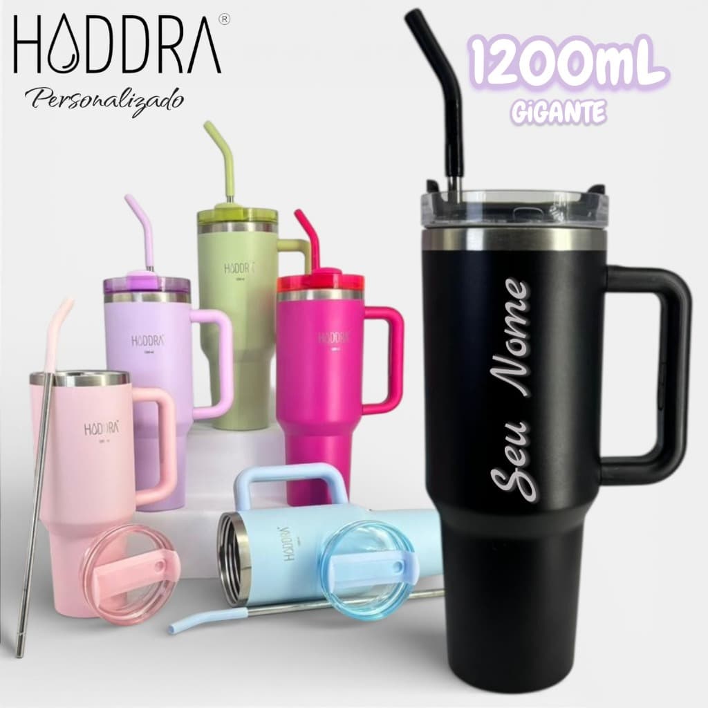 Hiddra Copo Térmico Com Seu Nome Personalizada 1200ml/1.2L  Inoxidável com Canudo Inox Coloridas