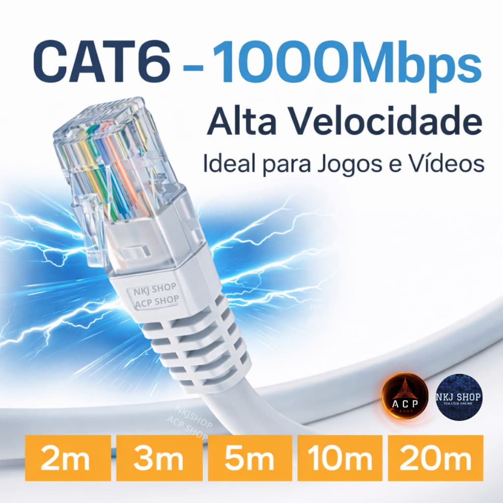 Cabo de Rede Internet Cat6 RJ45 Alta Velocidade conexão estável melhor desempenho para vídeos e jogos on line Cinza