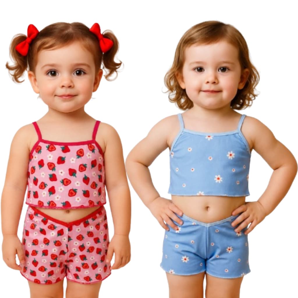 Kit 5 Pijama Infantil Menina e Bebê Babydoll de Alcinha Microfibra Com Estampas Exclusivas
