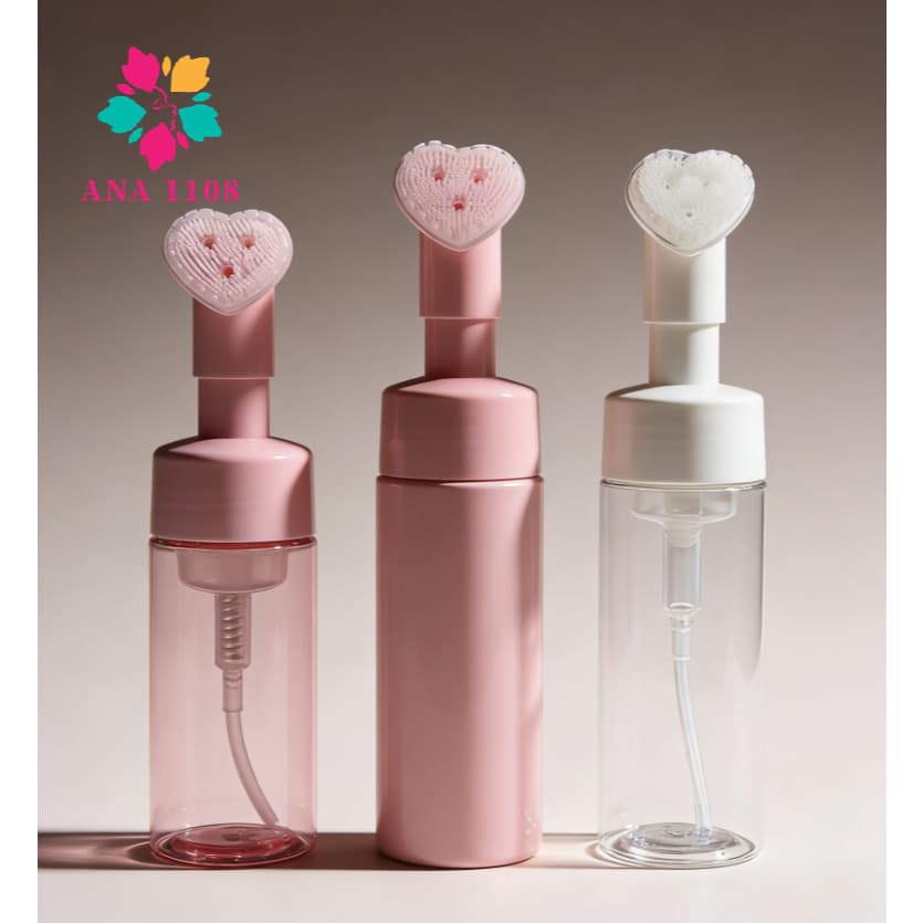 ANA 1108 Frasco PUMP COM ESCOVA DE SILICONE PARA LIMPEZA FACIAL SKINCARE 100MLRosa/150MLRosa/Branco