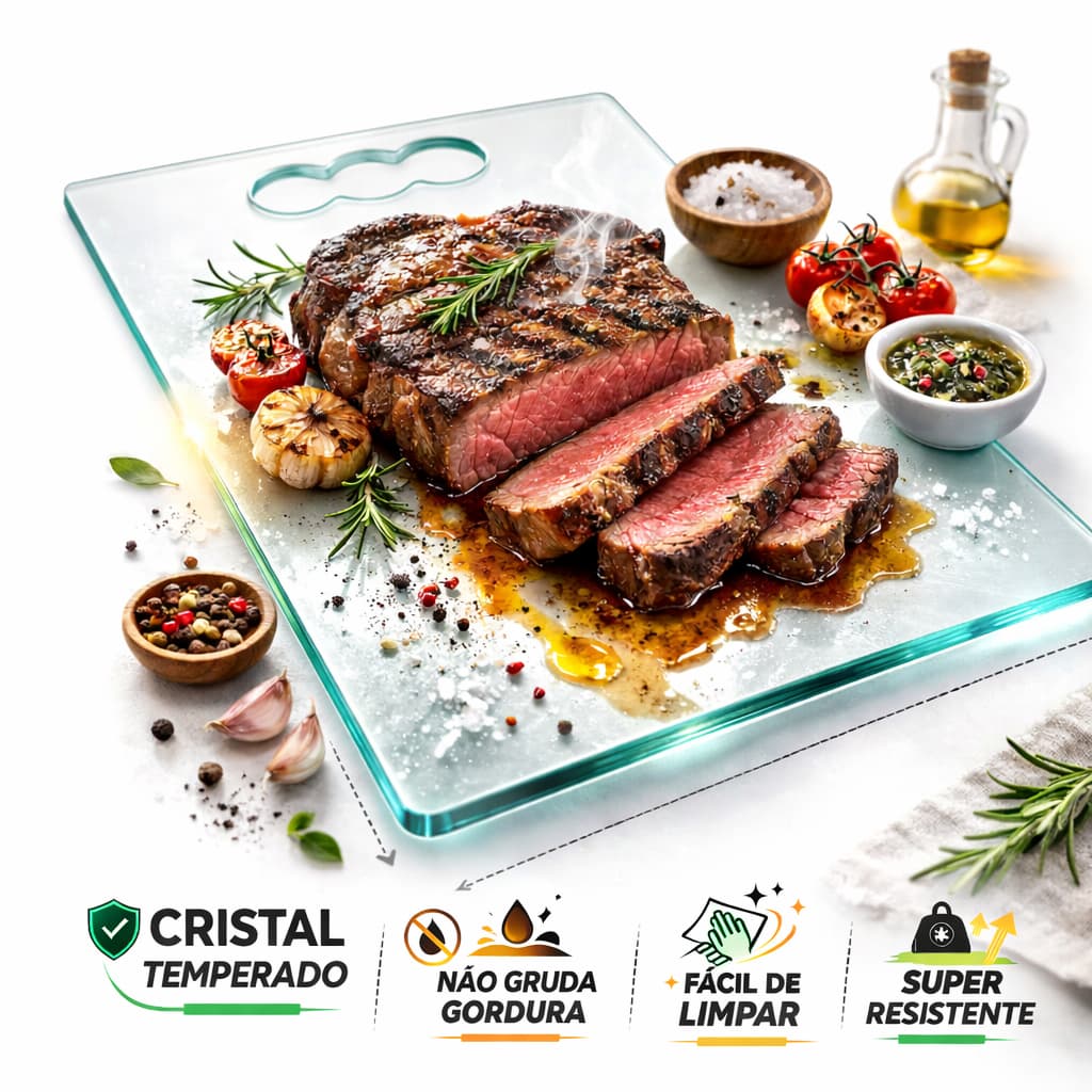 TABUA DE CHURRASCO VIDRO 8MM TEMPERADO 40X25CM