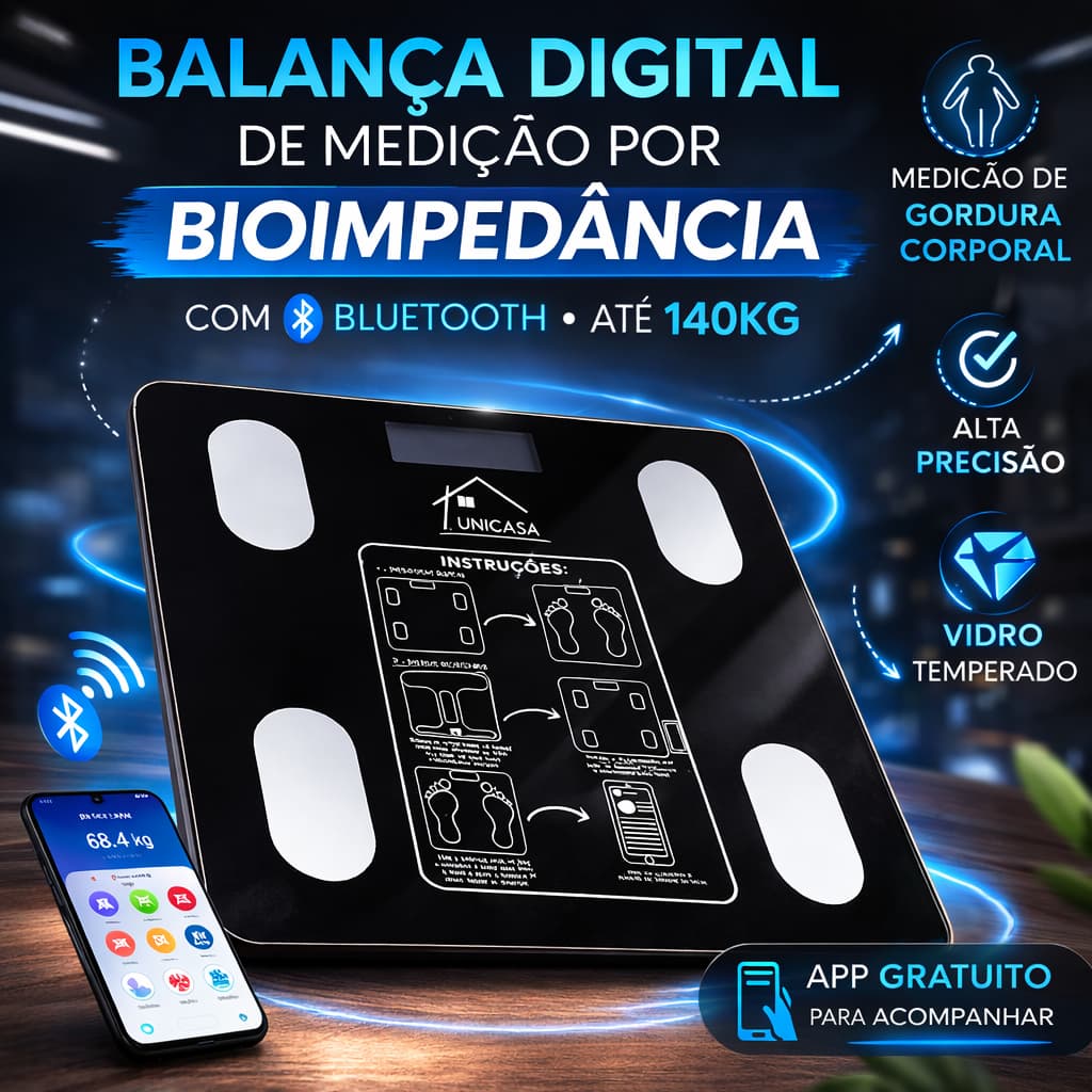 Balança Bioimpedância Digital Profissional Smart Gordura Corporal Aparelho Bluetooth Banheiro
