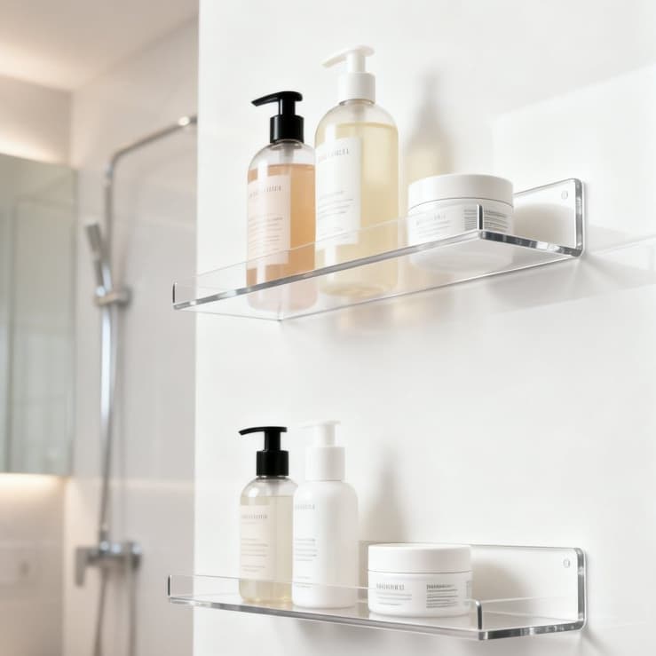 Prateleira Acrílico Flutuante Transparente Invisível Parede Decoração Livros Planta Banheiro Cozinha