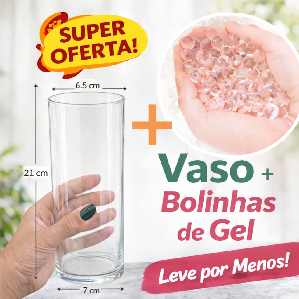 Kit Bolinha de Gel + Vaso Artesanal 21cm Cresce na água Ideal para decoração de Natal