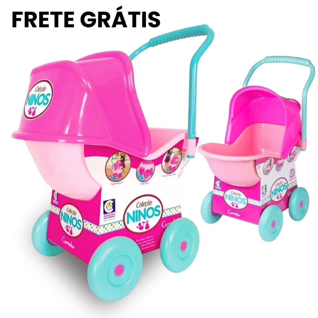 Carrinho de Boneca Bebê Grande Niños Cotiplás Rosa Alive Infantil Passeio Brinquedo Meninas 62cm