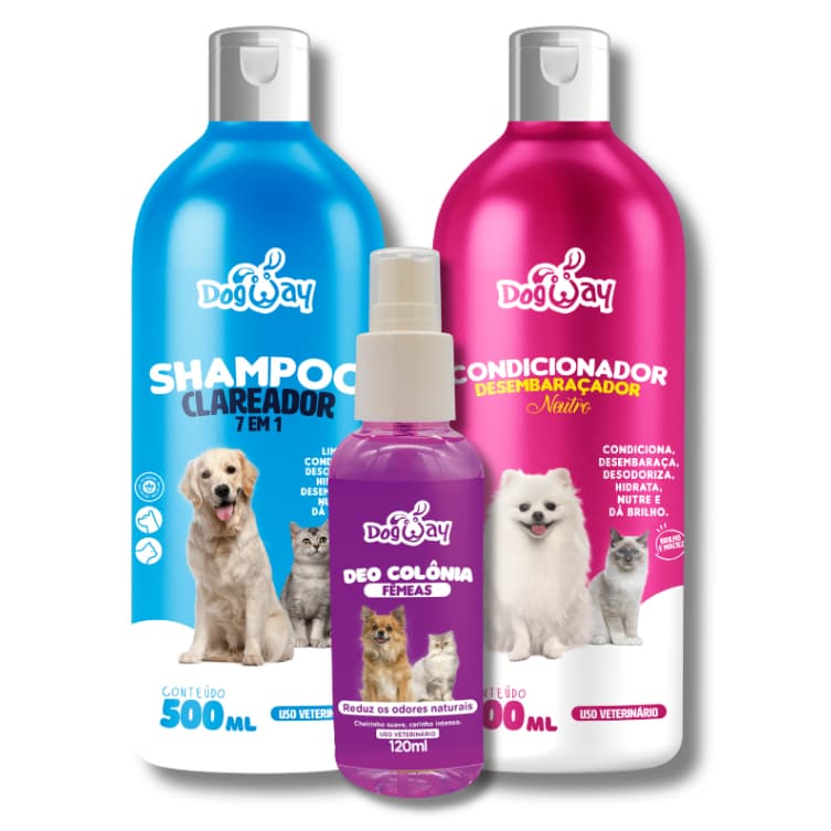 Kit Shampoo 7 em 1 e Condicionador Neutro e Deo Colônia para Cães e Gatos