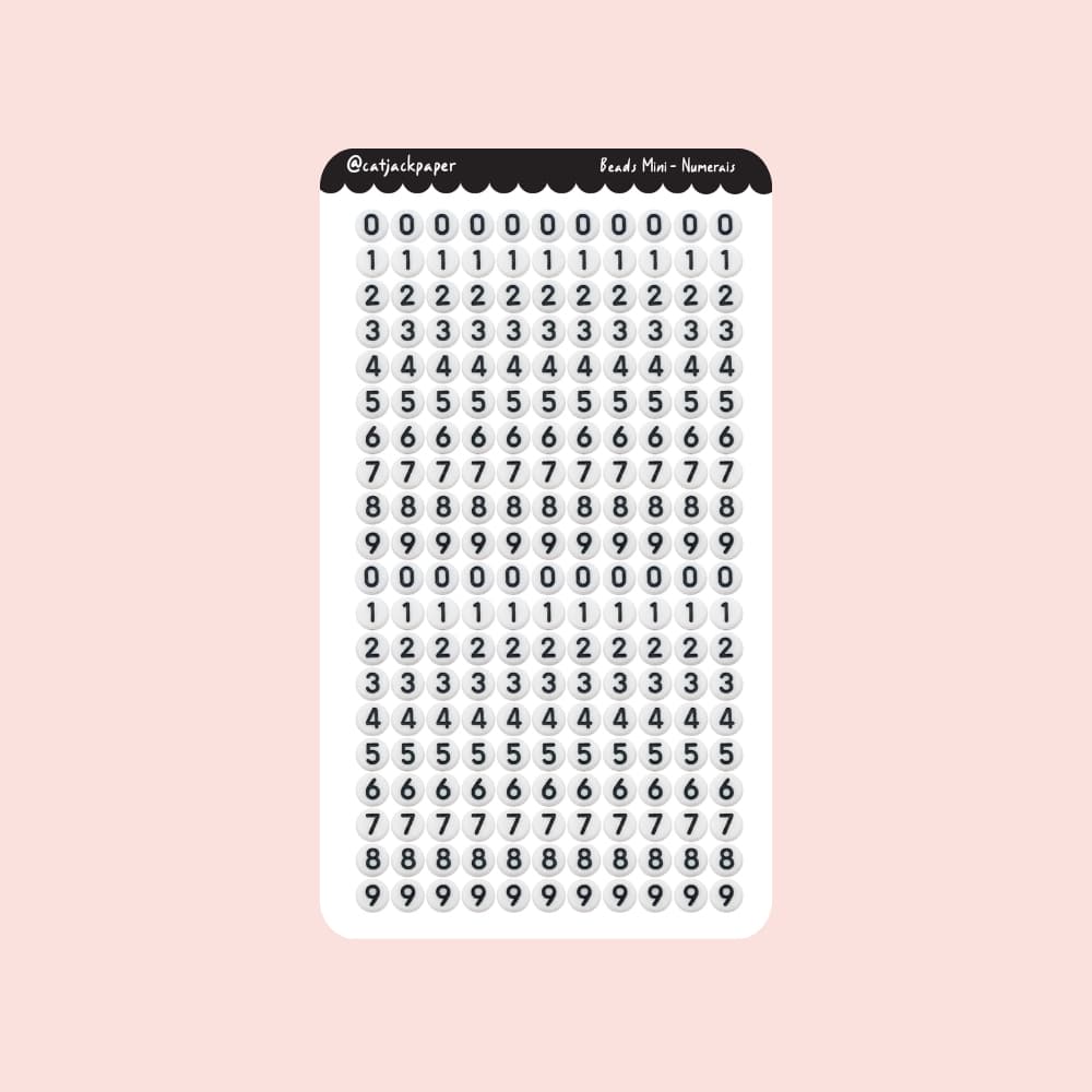 Cartela de Adesivos Números estilo miçangas beads 0,6 cm para Bullet Journal, Planners scrapbook colagens hobonichi
