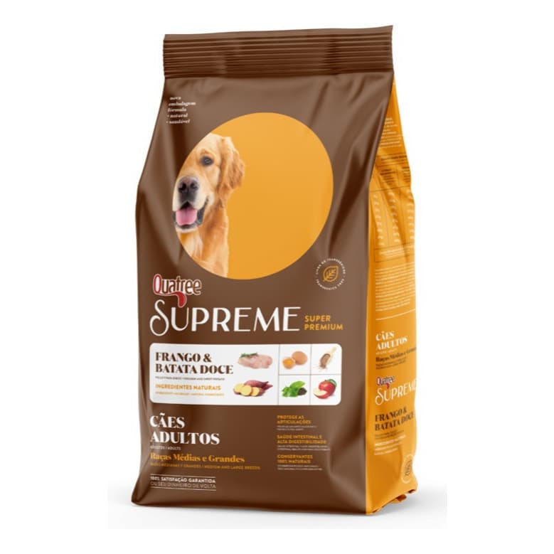 Ração Quatree Supreme Cães Adultos Raças Médias e Grandes Frango e Batata Doce - 15kg