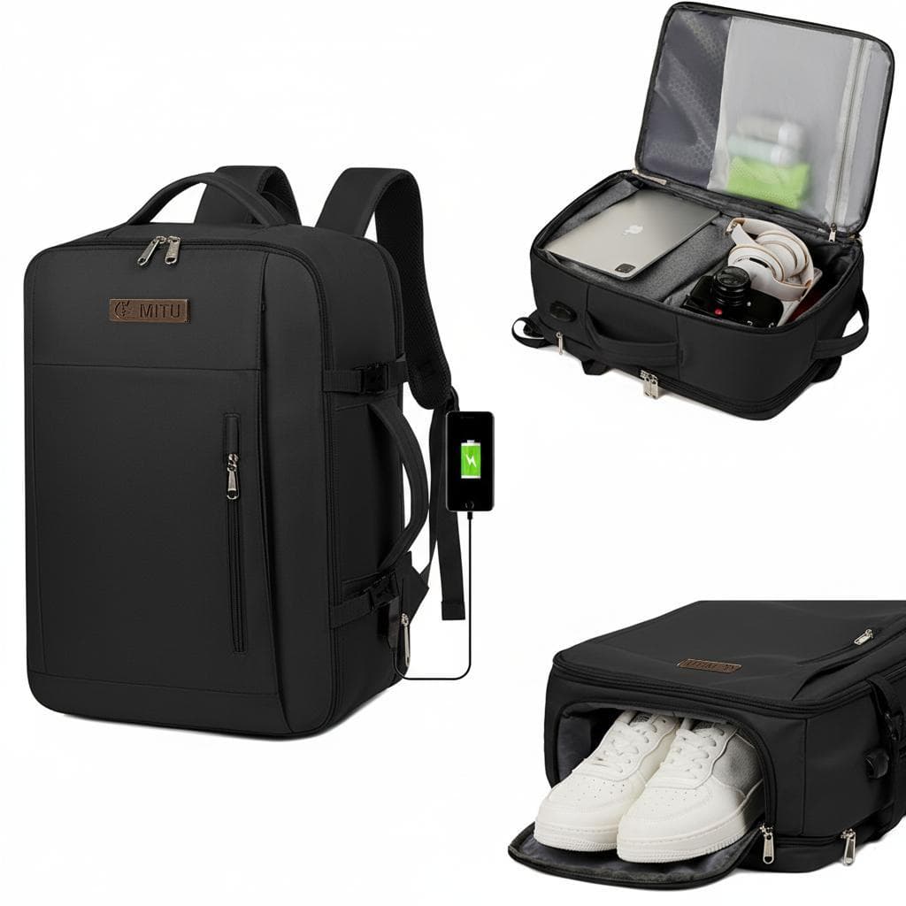 Mochila Executiva Viagem Multifuncional Nylon Grande 15.6" - Expansivel e Compartimento Sapatos,Mala Unissex com USB