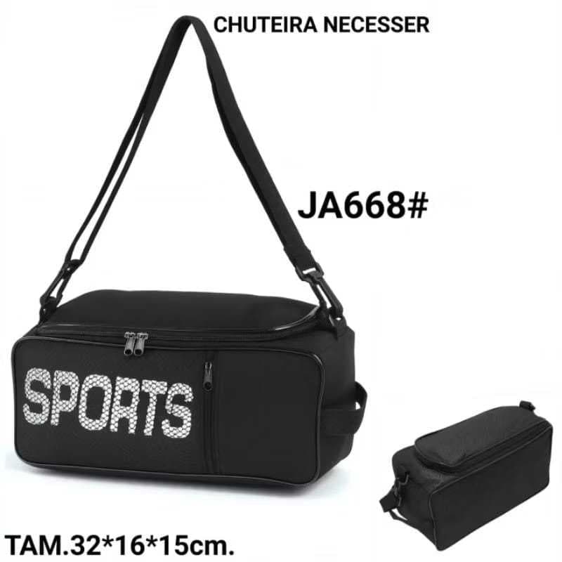 Bolsa Porta Chuteira Esportiva Preta Com Alça Zíper Resistente