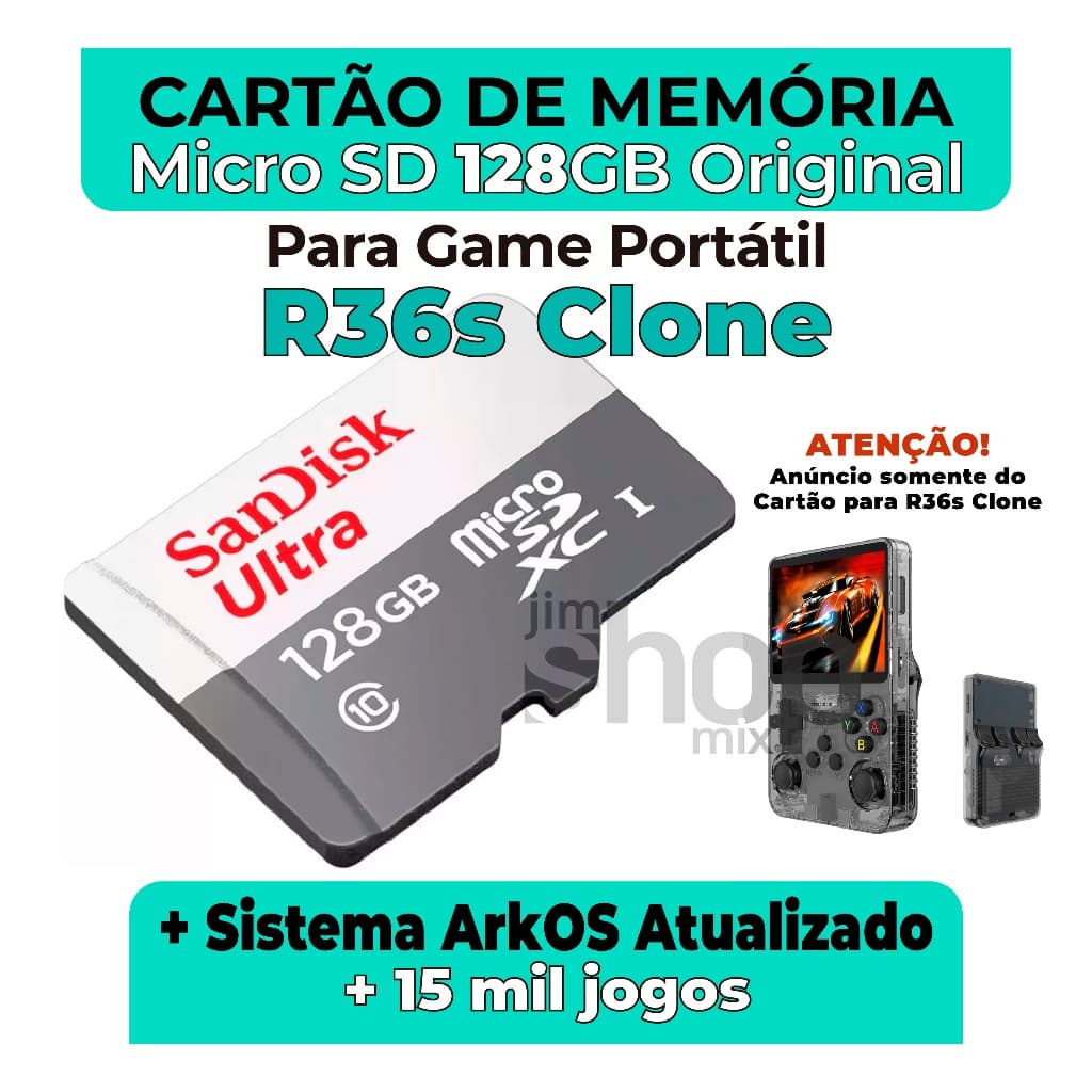 Cartão de Memória P/ R36s Clone +Sistema ArkOS Atualizado +15mil jogos – Envio Imediato
