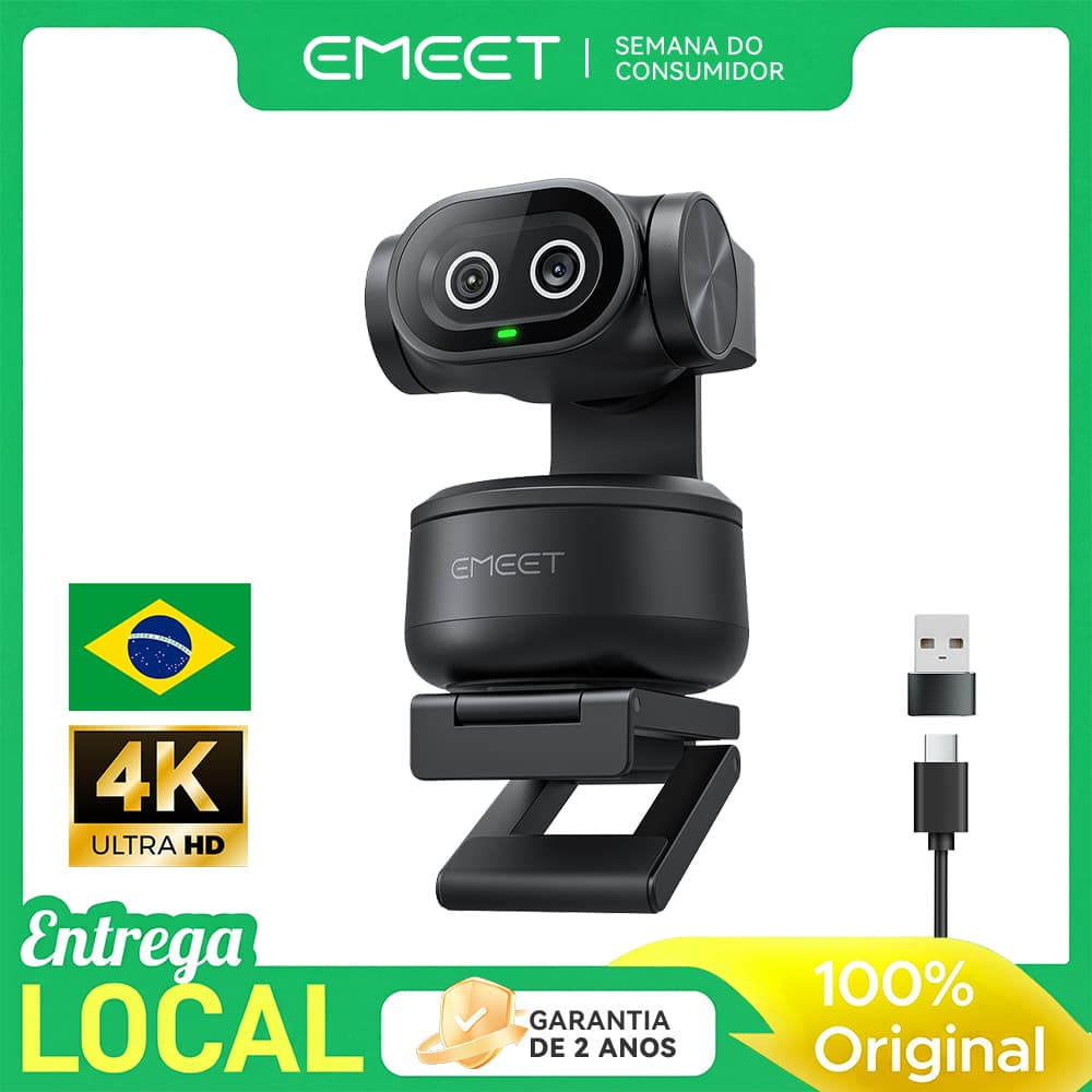 EMEET PIXY 4k Ai Tracking Autofoco Dual Webcam 300° Ptz Camera Para Pc TV Streaming