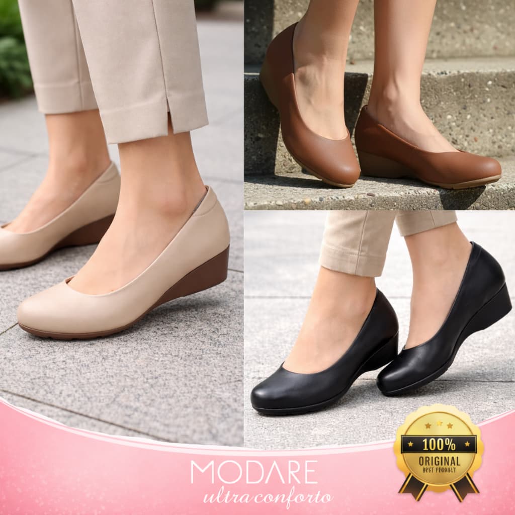 Sapato Modare Feminino Ortopédico Salto Anabela Calce Fácil Ultraconforto Joanete Social Original