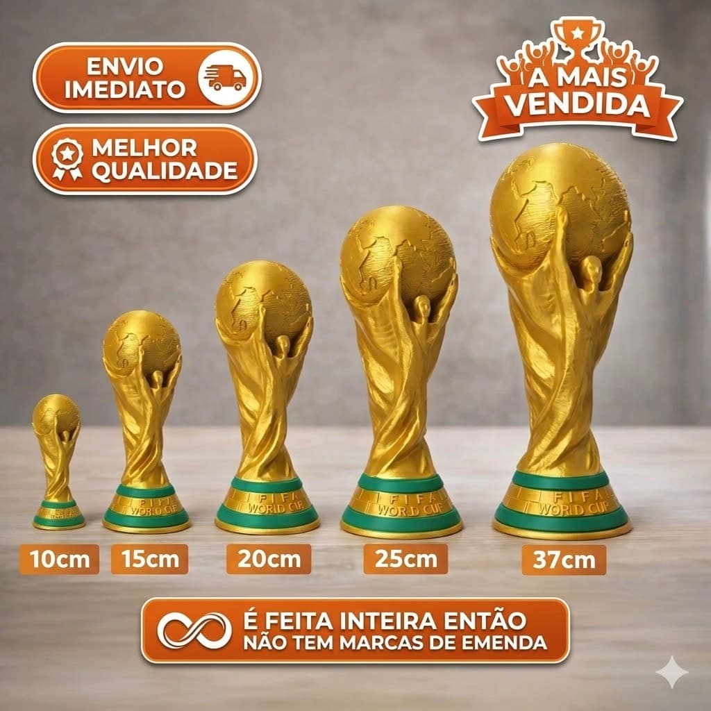 Taça Copa Do Mundo Inspiração Decorativa Futebol Vários Tamanhos Envio Imediato
