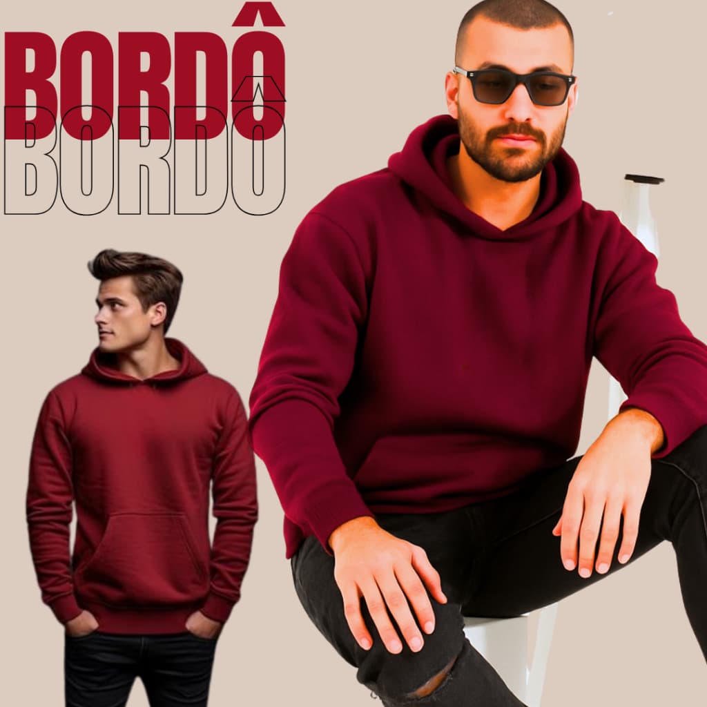 MOLETOM VERMELHO BORDÔ BLUSA CANGURU 100% ALGODAO LISO COM CAPUZ UNISEX