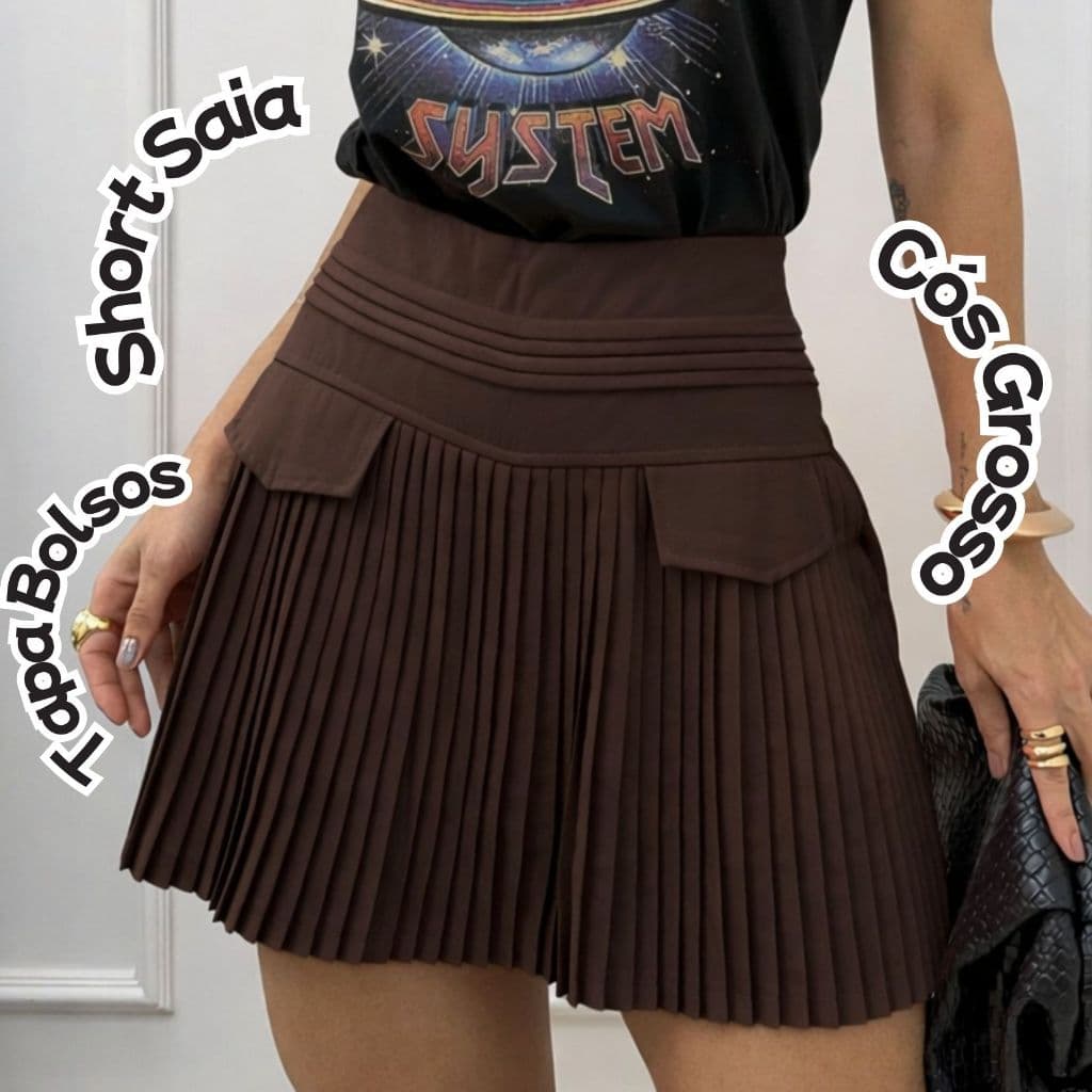 Short Saia Blogueira Plissado Estilo Coreano Asiático Colegial Alfaiataria Sensorial Com Zíper Egirl Kpop Aesthetic