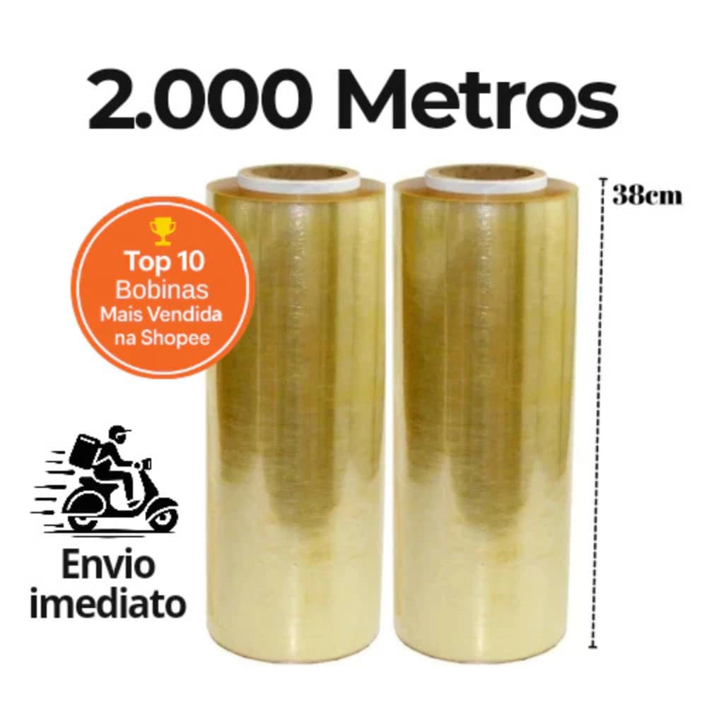 Kit 2 Rolos Bobina Plastico Filme Pvc Esticavel Resistente 38cm X 1000m