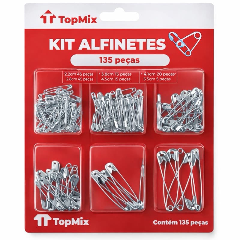KIT ALFINETES DE SEGURANÇA 135 PEÇAS – DIVERSOS TAMANHOS | COSTURA, ARTESANATO E USO DOMÉSTICO
