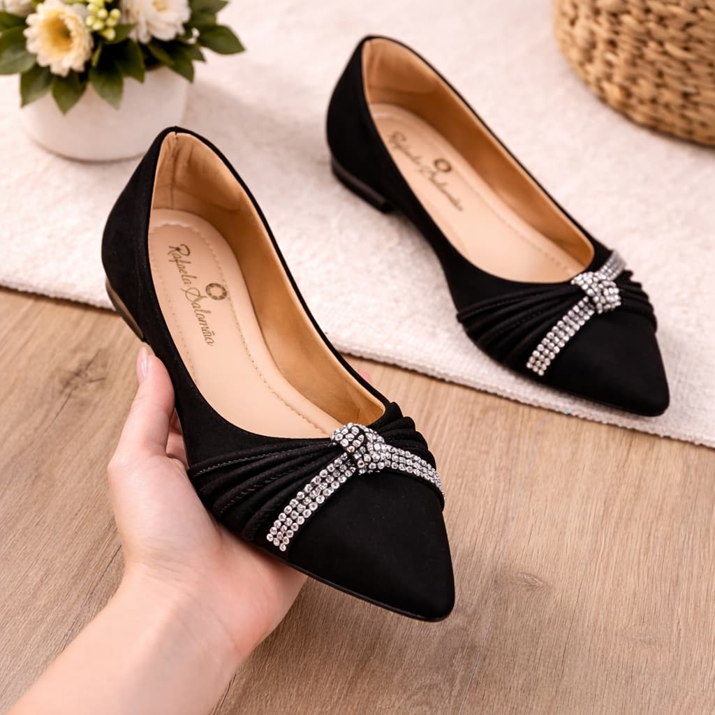 Sapatilha Feminina Bico Fino Strass Confórtavel Original Pronta Entrega sapato baixo