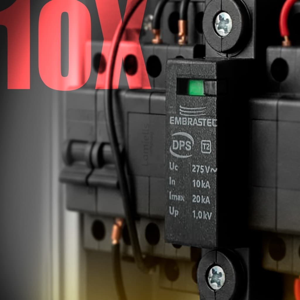 Kit 10x DPS 275V 20kA Embrastec Compact Black – Protetor Contra Surtos Elétricos Classe II Trilho DIN