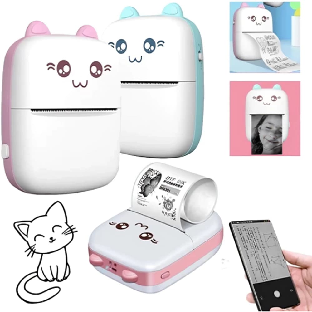 Mini Impressora Portátil Sem Fio 5 Rolos Adesivos Bluetooth Desenho Animado Foto Android/Ios