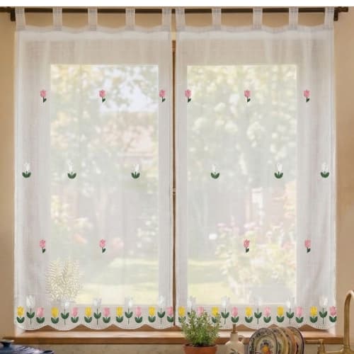 Cortina de Cozinha Voil Bordado Para Varão 135x220cm