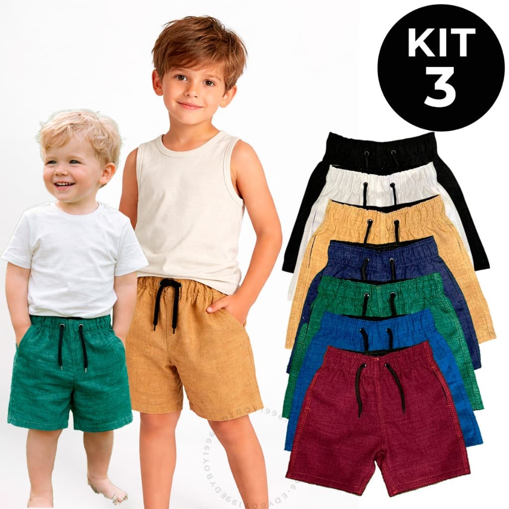 Kit 3 2 Bermudas Infantil Linho Menino Short Premium Criança Mauricinho Bermuda 2 a 10 Anos