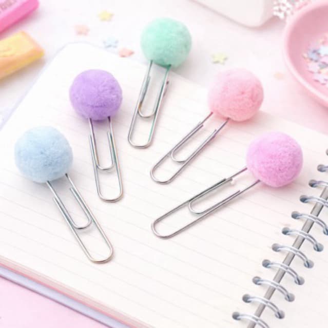 Clipes Papel Marcador Página Pompom Fofos Kit C/6,12,24/ Marca página, Organizador de matérias, marca livro