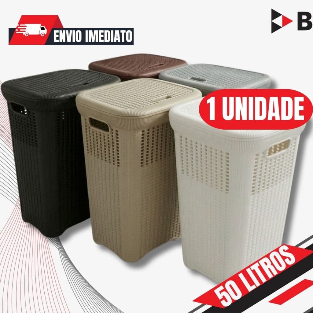 Cesto Telado Rattan 50 Litros Cinza, Branco, Preto, Nude, Coffee.