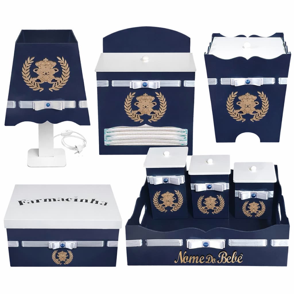 kit Higiene para bebê Enxoval Urso mdf personalizado com nome
