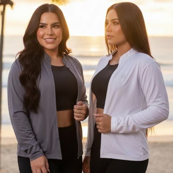 Kit 2 Casaquinho UV Feminino Manga Longa Proteção Solar Fitness Academia Corrida Treino Sem Ziper