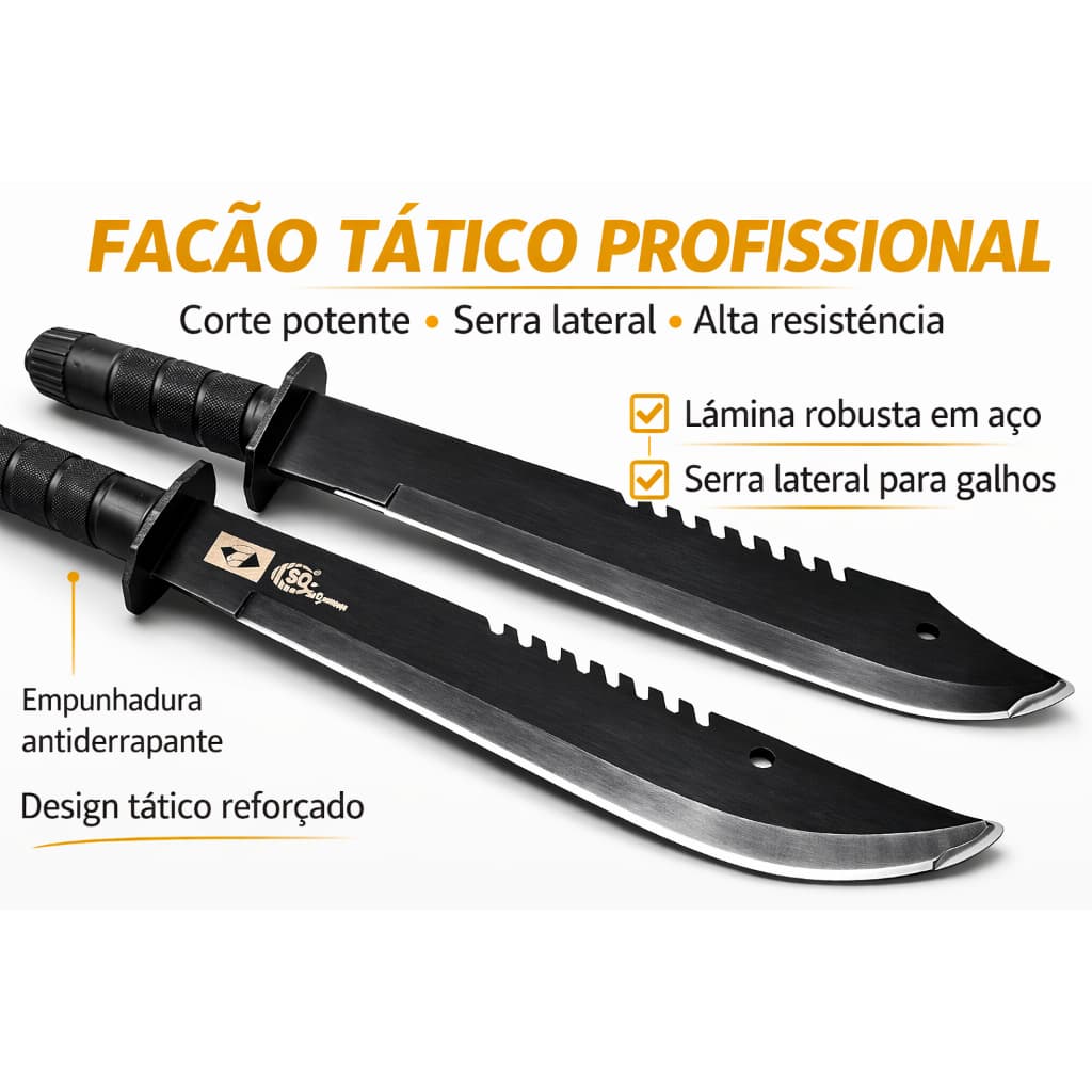 Facão Tático Militar Extremamente Afiado Resistente Camping Roça - Com Bainha (Área de corte: 30cm)