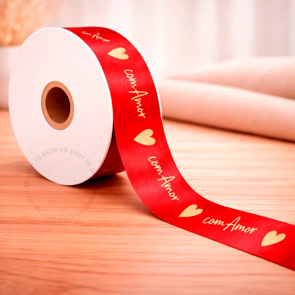 Fita Com Amor Decorada 16mmx 50metros Laço Presente Decoração Embalagem Sofisticado