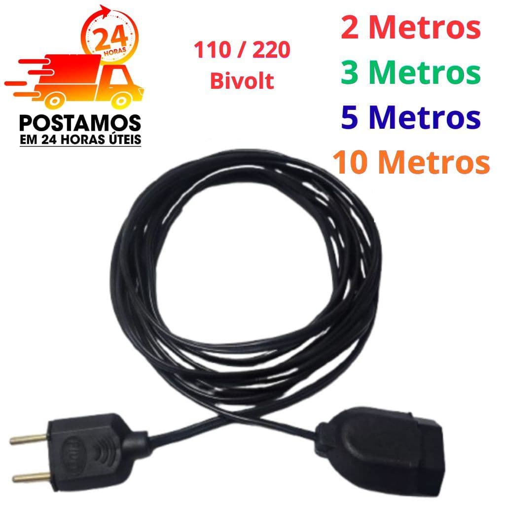 Extensão Eletrica 2 á 10 Metros fio paralelo reforçado de  10/20a 2x1.5, estensão para uso geral