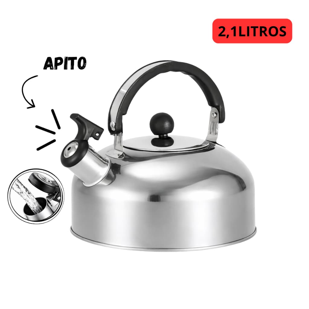 Chaleira de Inox 2 Litros com Apito Alça Térmica Fervura Rápida