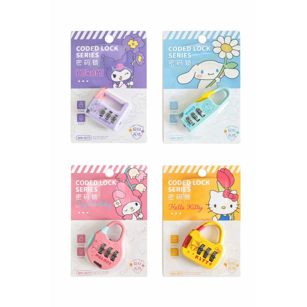 Cadeados Segredo Senha Sanrio - Hello Kitty, Cinnamon, My Melody, Kuromi e Gatinho Fofo Cute Kawaii