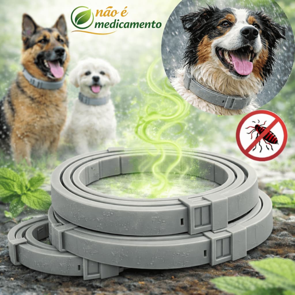 Coleira Antipulgas Cães e Gatos Proteção Pulgas Carrapatos Leishmaniose Ajustável Silicone