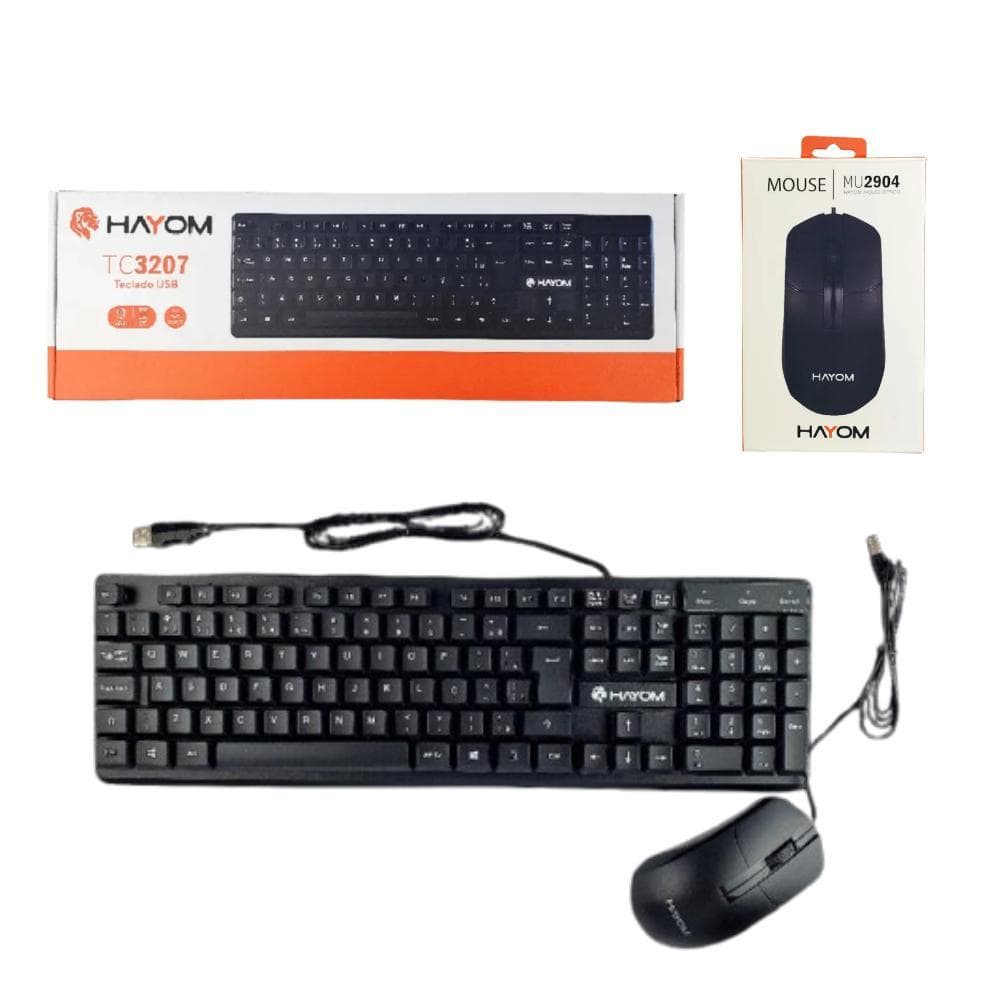 Kit Teclado e Mouse USB com Fio ABNT2 para PC Notebook Desktop Office Hayom TC3207 MU2904