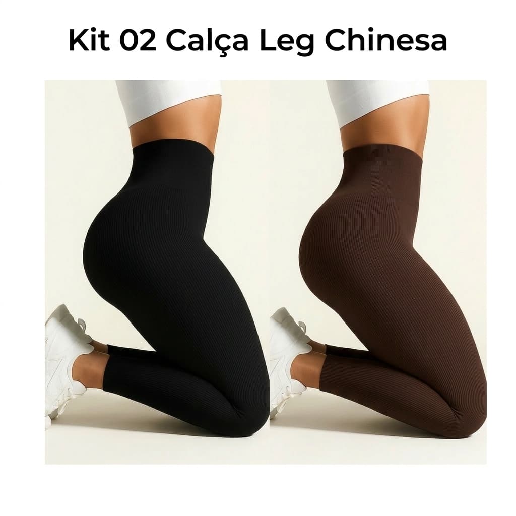 Kit 02 Calça Legging Feminina  Canelada Cintura Alta
