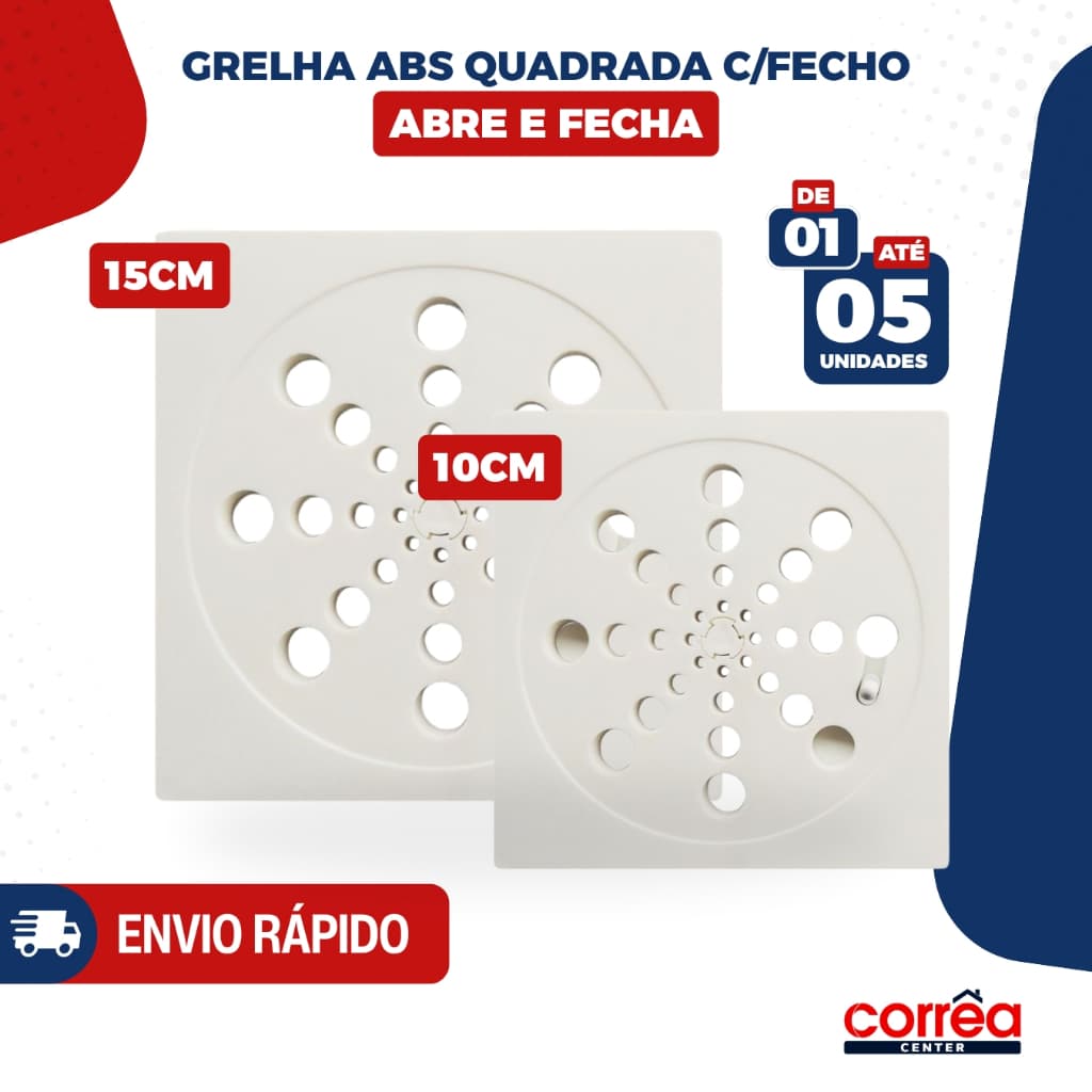 Grelha para Ralo Quadrada em ABS com Fecho – Abre e Fecha – 10x10 ou 15x15 – 1 até 5 Unidades