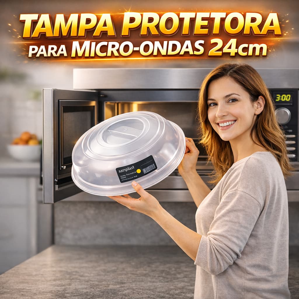 Tampa Protetora para Micro-ondas 24cm Anti Respingo Tampa Microondas Plástica BPA Free Aquecer Alimentos