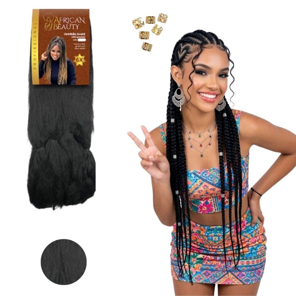 Jumbao Braid Para Tranças African Beauty 400 Gramas + Anéis