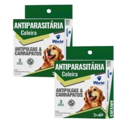 Kit 2 Coleira World Veterinária Dug's 17g Antipulgas para Cães - 56cm