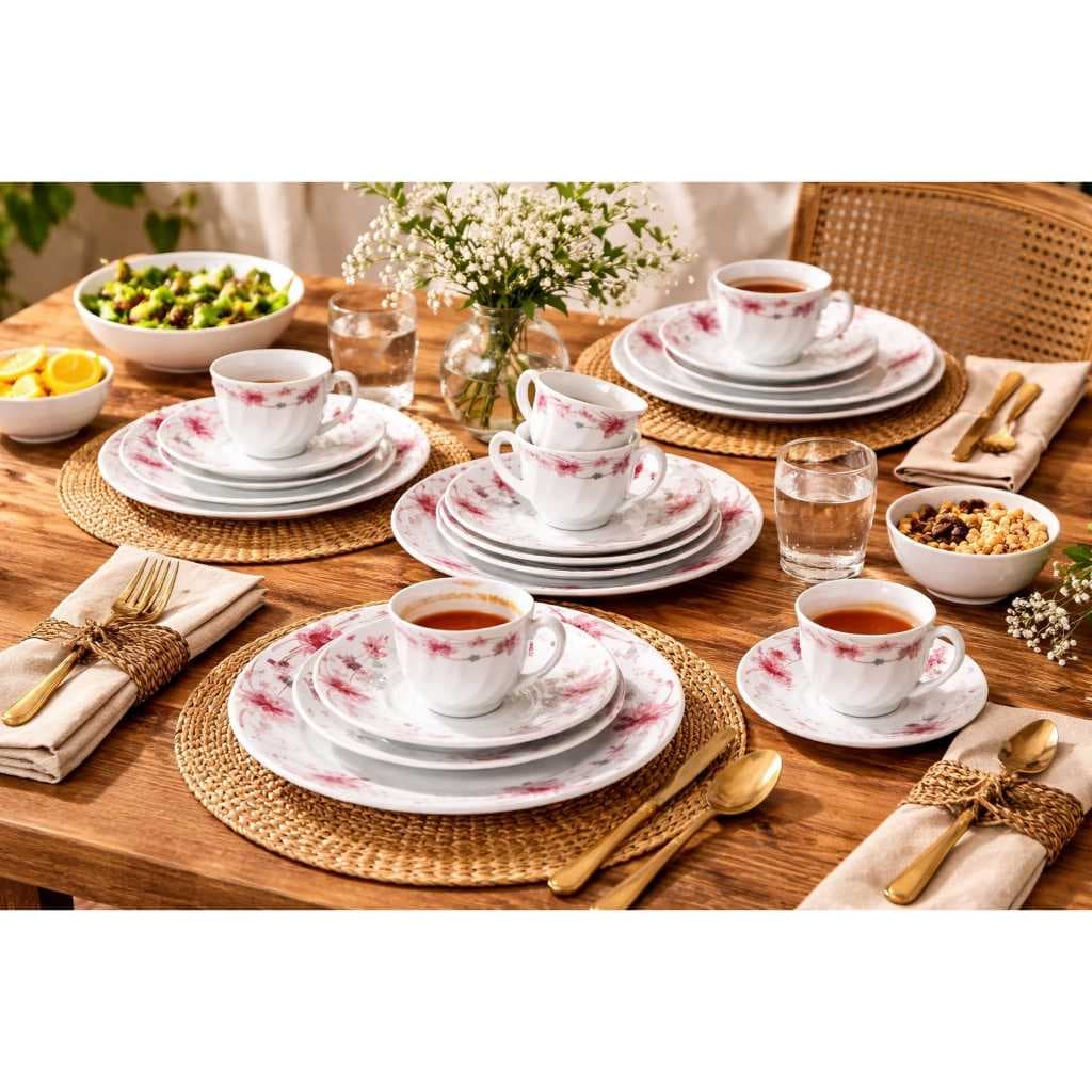 Aparelho De Jantar c/ Xicaras Chá prato Estampado/ Liso Opaline 20 Peças