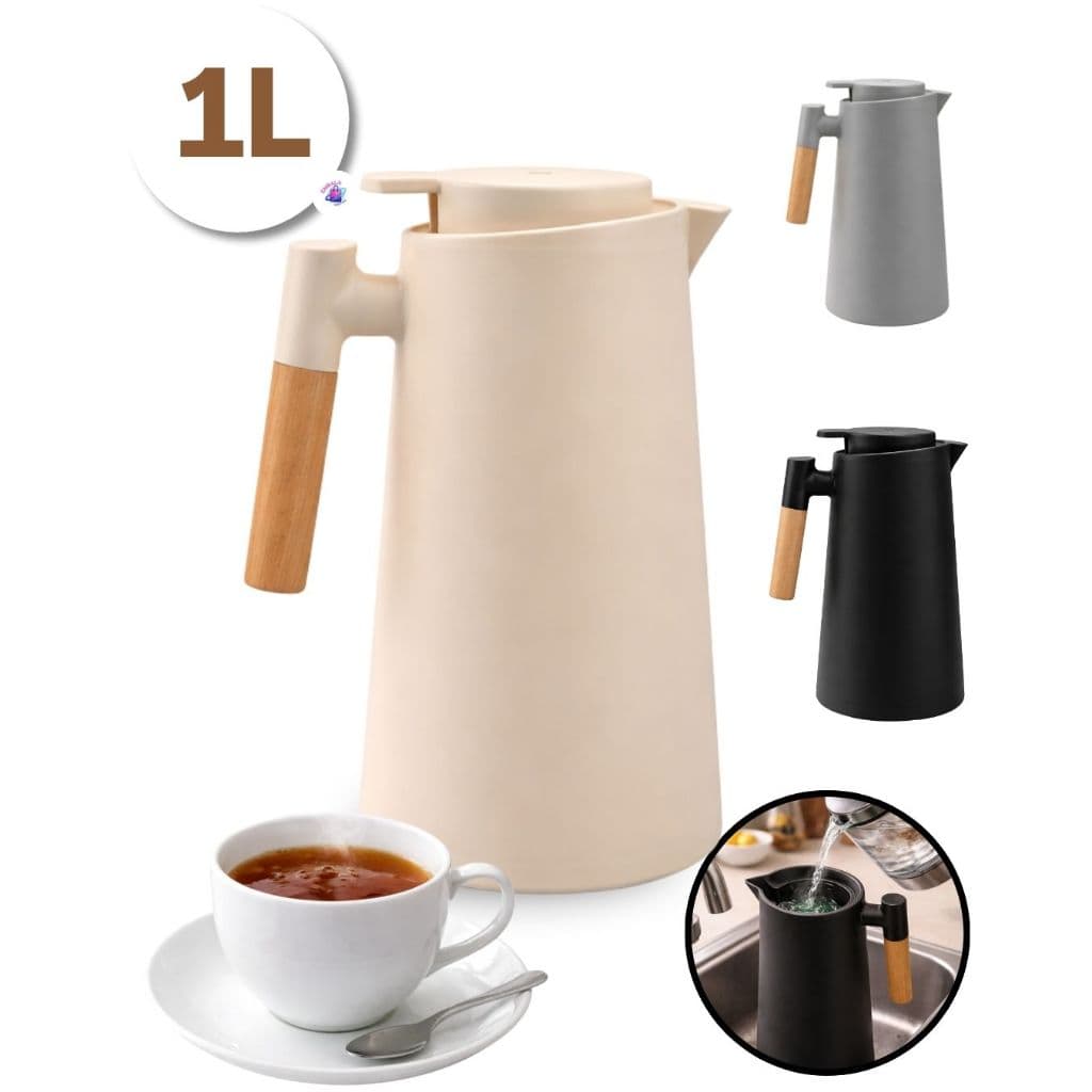 Garrafa Térmica de Café Chá 1 Litro Nórdica com Cabo de Madeira Estilo Retrô Bebidas Quentes
